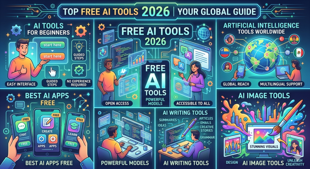 free AI tools 2026 | AI tools for beginners | best AI apps free | AI writing tools | AI image tools | artificial intelligence tools worldwide